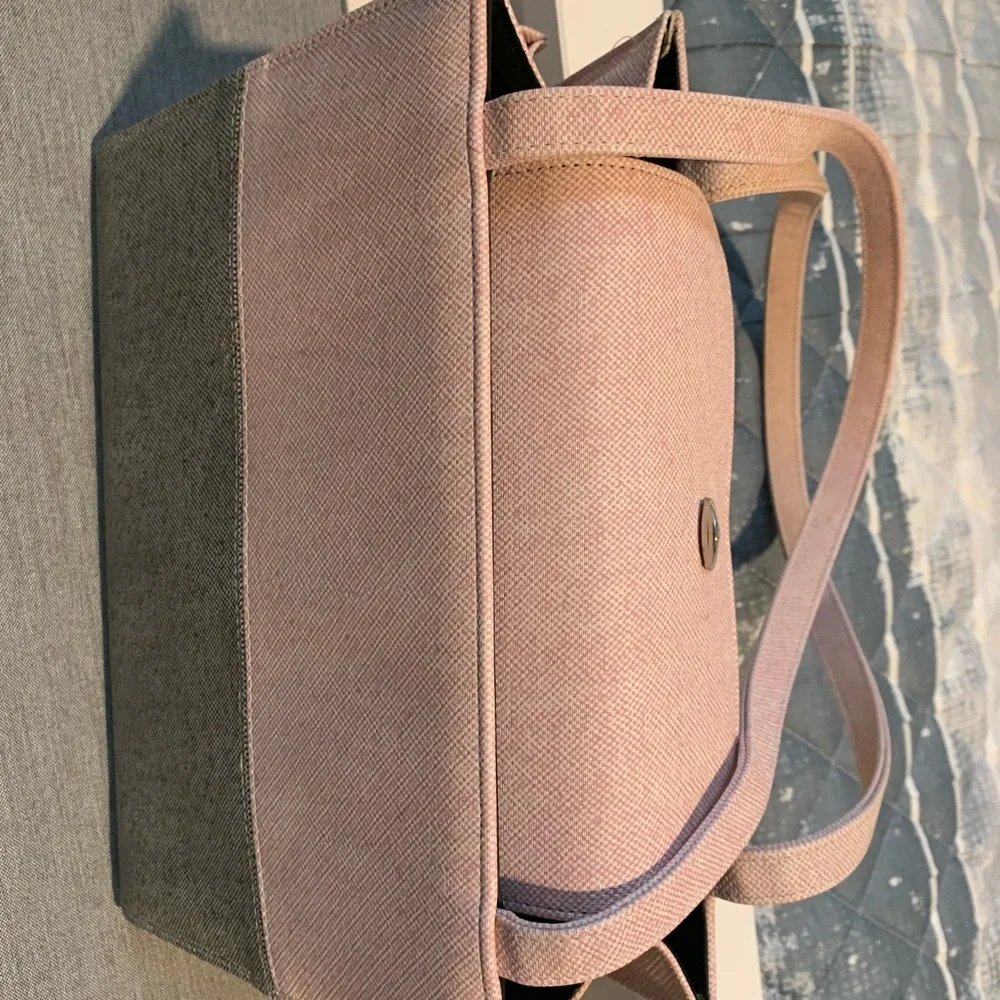 KATE SPADE PINK GREY HANDBAG MEDIUM SATCHEL PURSE FABRIC, CLASSIC STYLE - Picture 5 of 16